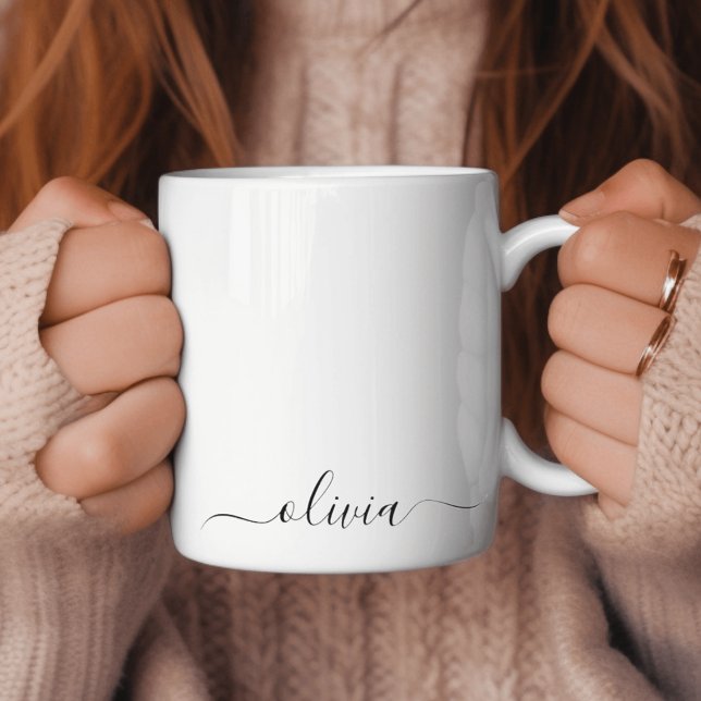 Mug Monogramme de nom de script girly noir blanc moder (Créateur téléchargé)