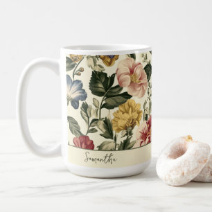 Mug Monogramme de nom floral vintage