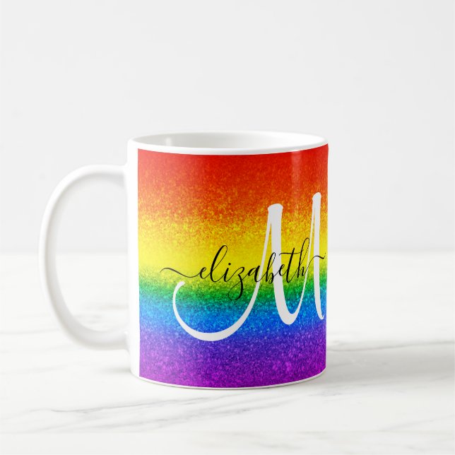 Mug Monogramme de Parties scintillant arc-en-ciel chic (Gauche)
