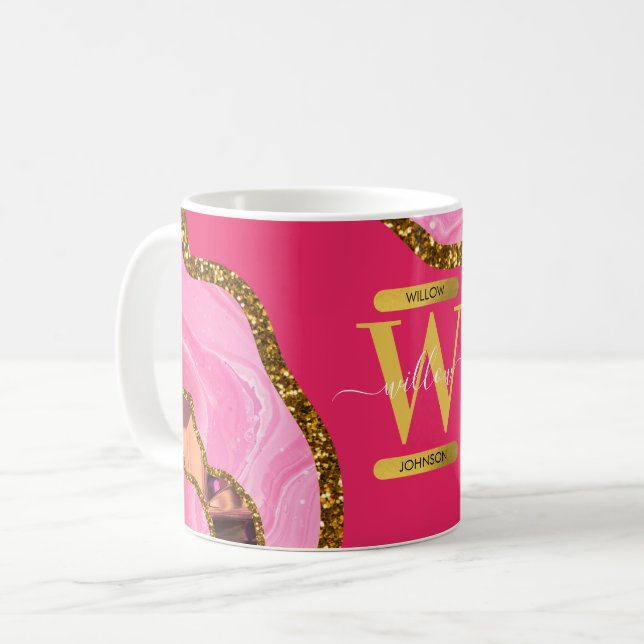 Mug Monogramme de Parties scintillant de l'âge rose et (Devant gauche)