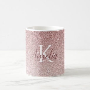 Mug Monogramme de Parties scintillant d'or Rose d'élég