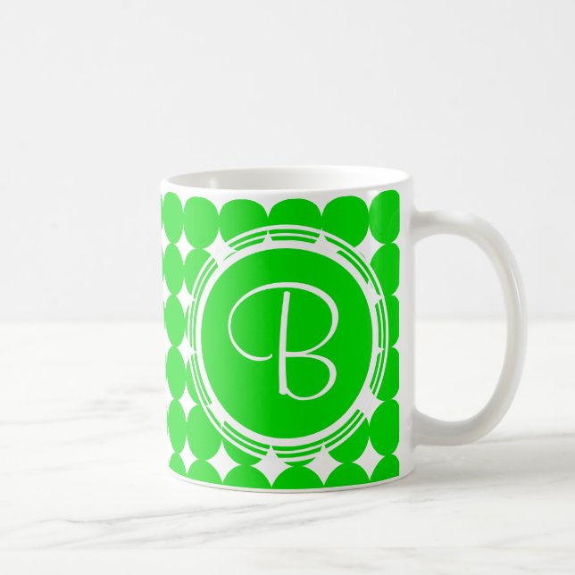 Mug Monogramme de point de polka vert (Droite)