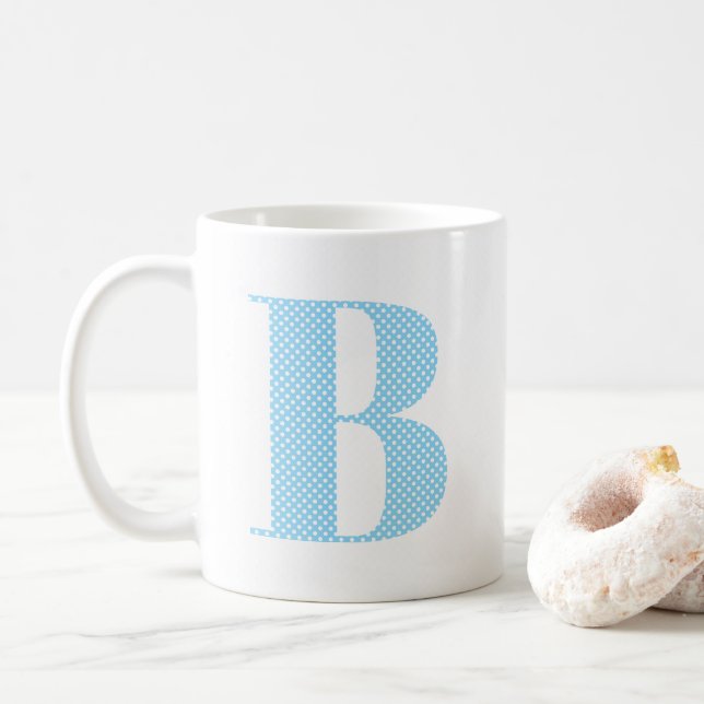 Mug Monogramme de point Polka bleu et blanc pour bébé (Avec donut)