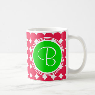 Mug Monogramme de point Polka vert et rouge