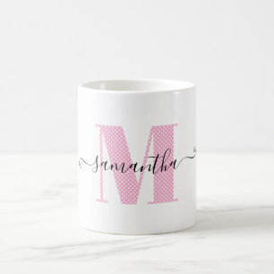 Mug Monogramme de pois rose et blanc clair