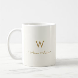 Mug Monogramme de script d'or ivoire moderne