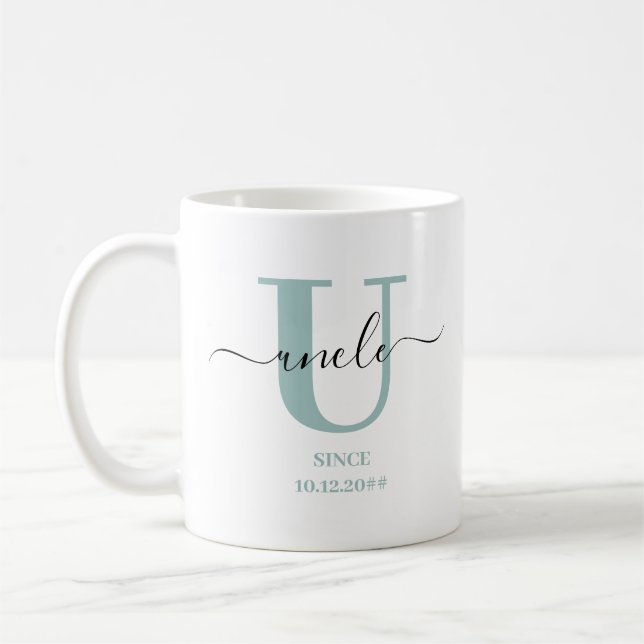 Mug Monogramme de script élégant oncle (Gauche)