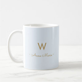 Mug Monogramme de script en or bleu clair moderne