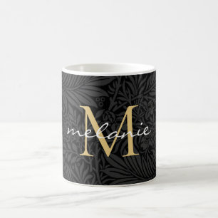 Mug Monogramme de script floral noir élégant or