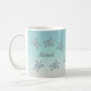 Mug Monogramme de style plage des tortues marines