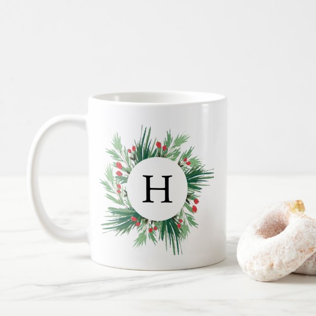 Mug Monogramme de vacances Mistletoe (Avec donut)
