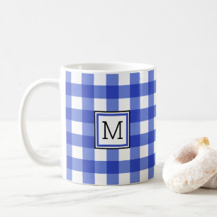 Mug Monogramme de vérification En vichy bleu