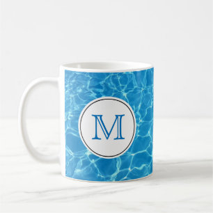 Mug Monogramme d'eau de piscine bleu étincelant