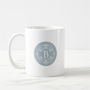 Mug Monogramme décoratif bleu et blanc français