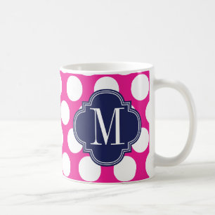 Mug Monogramme des grands Pois de Hot Pink et Navy