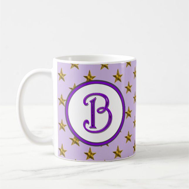 Mug Monogramme d'étoile céleste violet initial de fami (Gauche)