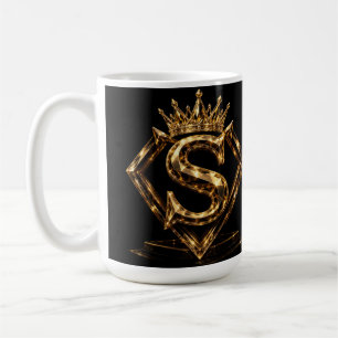 Mug Monogramme Diamant Couronne Lettre Dorée Luxueuse