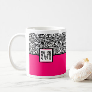 Mug Monogramme d'impression en noir et blanc rose chau