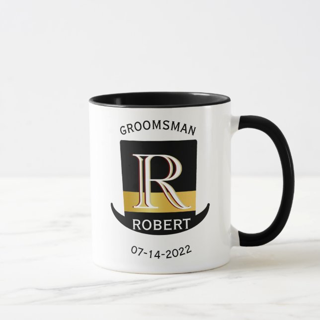Mug Monogramme d'or noir Nom Groomsman Mariage Faveur (Droite)