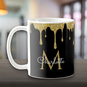 Mug Monogramme écriture fille élégant avec gouttes de 