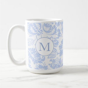 Mug Monogramme élégant floral botanique bleu