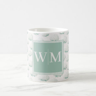 Mug Monogramme Élégant Hydrangea Bleu-vert