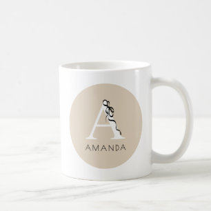 Mug Monogramme élégant initial féminin noir nœud chic