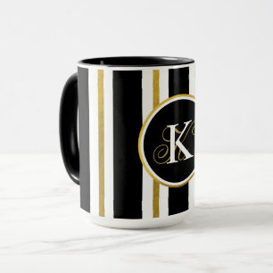Mug Monogramme Elégant Noir & Or Personnalisé