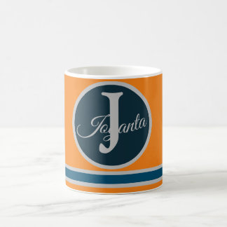 Mug Monogramme élégant orange gris bleu personnalisé