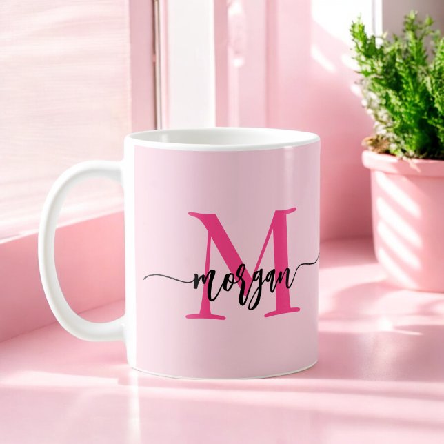 Mug Monogramme élégant rose chaud moderne (Créateur téléchargé)