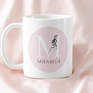 Mug Monogramme élégant rose girly noir ruban initial m