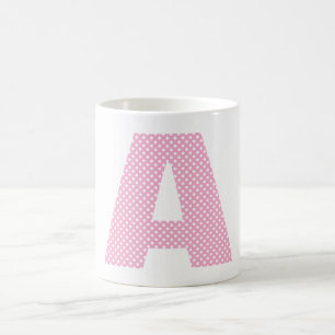 Mug Monogramme en gras avec point rose clair et blanc 