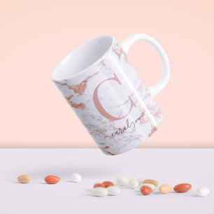 Mug Monogramme en marbre Rose or tendance chic