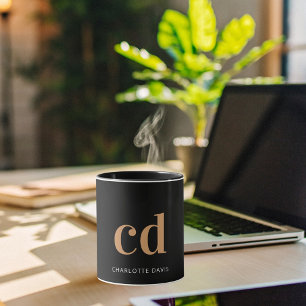 Mug Monogramme en or noir initiales minimaliste modern