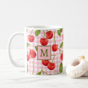 Mug Monogramme En vichy rose & cerise Musique