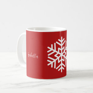 Mug Monogramme et grand flocon de neige blanc sur fond
