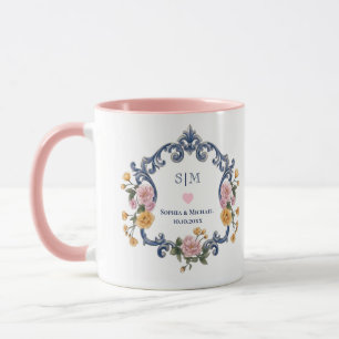 Mug Monogramme et initiales florales élégantes à l'aqu