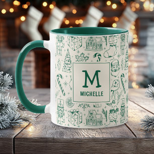Mug Monogramme et nom du canicule de Noël vert