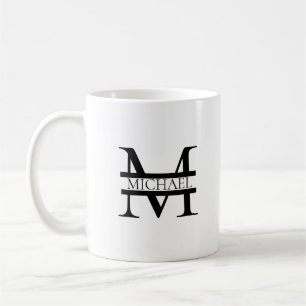 Mug Monogramme et nom Elégant Personnalisé Blanc