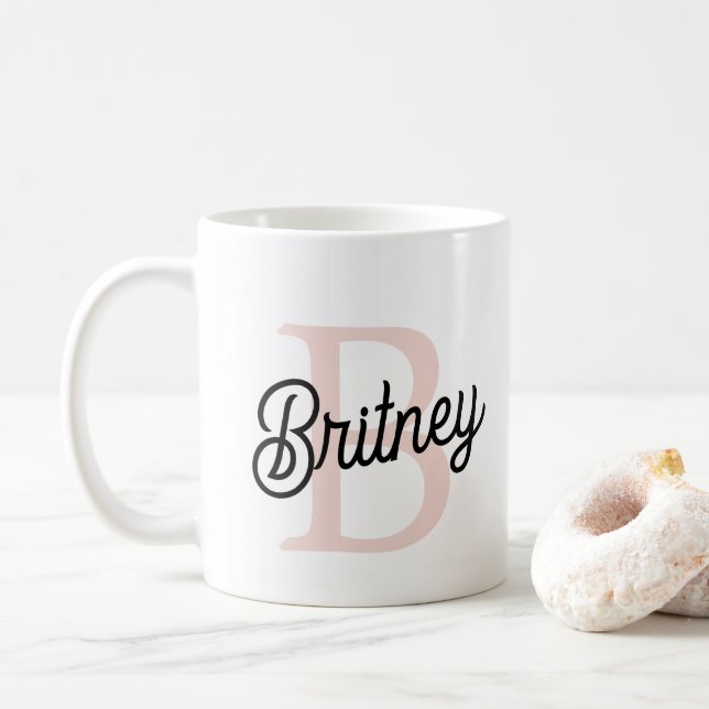Mug Monogramme et nom personnalisé moderne Pastel Pink (Avec donut)