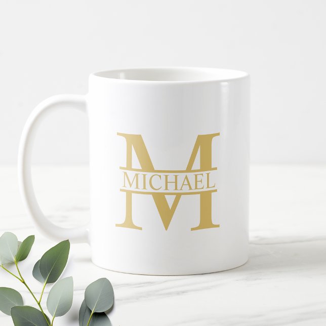 Mug Monogramme et nom personnalisés blanc et or (Créateur téléchargé)