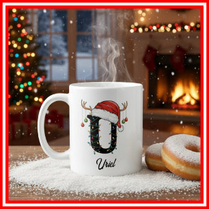 Mug Monogramme Famille Noël Antlers Santa Hat PHOTO
