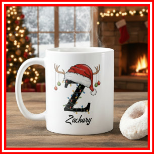 Mug Monogramme Famille Noël Antlers Santa Hat PHOTO