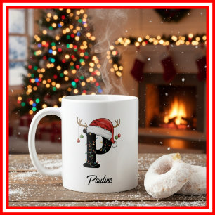Mug Monogramme Famille Noël Antlers Santa Hat PHOTO