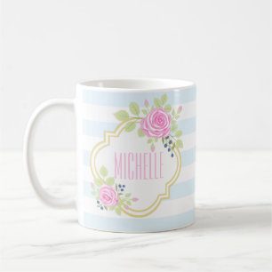 Mug Monogramme Fancy Roses Roses Roses Roses Blueberry