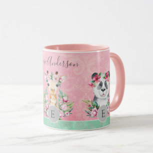 Mug Monogramme Faune Filles Boho Jungle Animaux Jolies