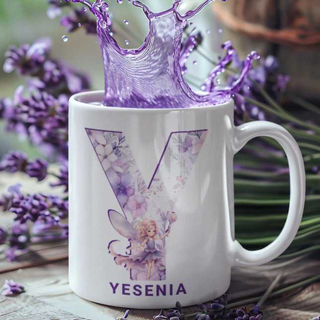 Mug Monogramme Fée Lilac personnalisé Y (Personalized Lilac Fairy Monogram Y Coffee Mug)
