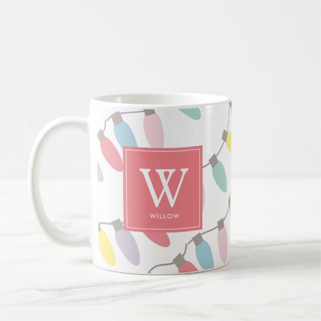 Mug Monogramme Fêtes de Noël Lumières Motif Café M (Gauche)