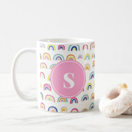 Mug Monogramme fille mignonne Motif arc-en-ciel