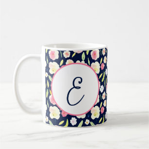 Mug Monogramme floral aquarelle rose et jaune